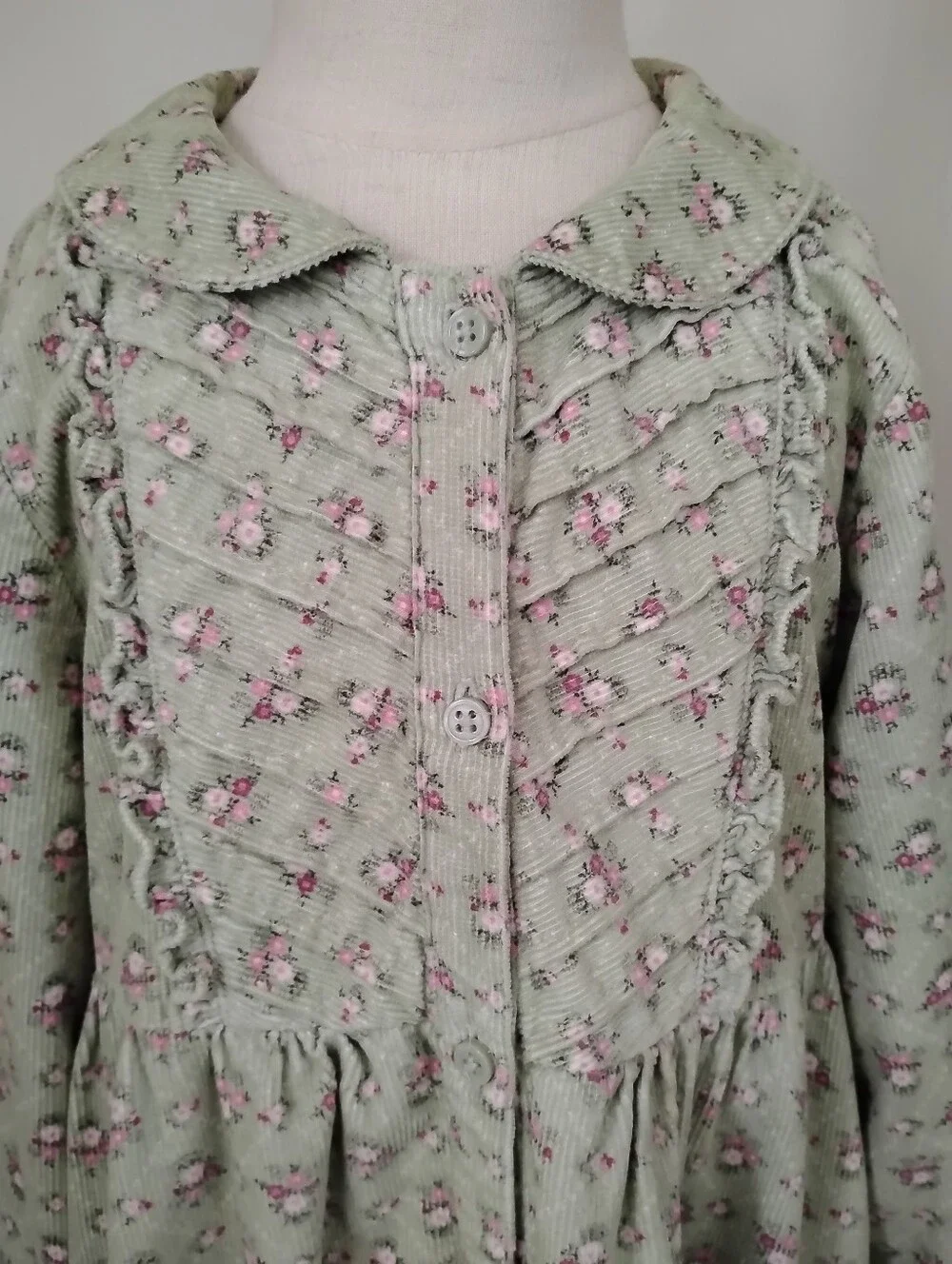 Gymboree Corduroy Trellis Floral Fall Winter Dress 7 Green Long Sleeve Modest